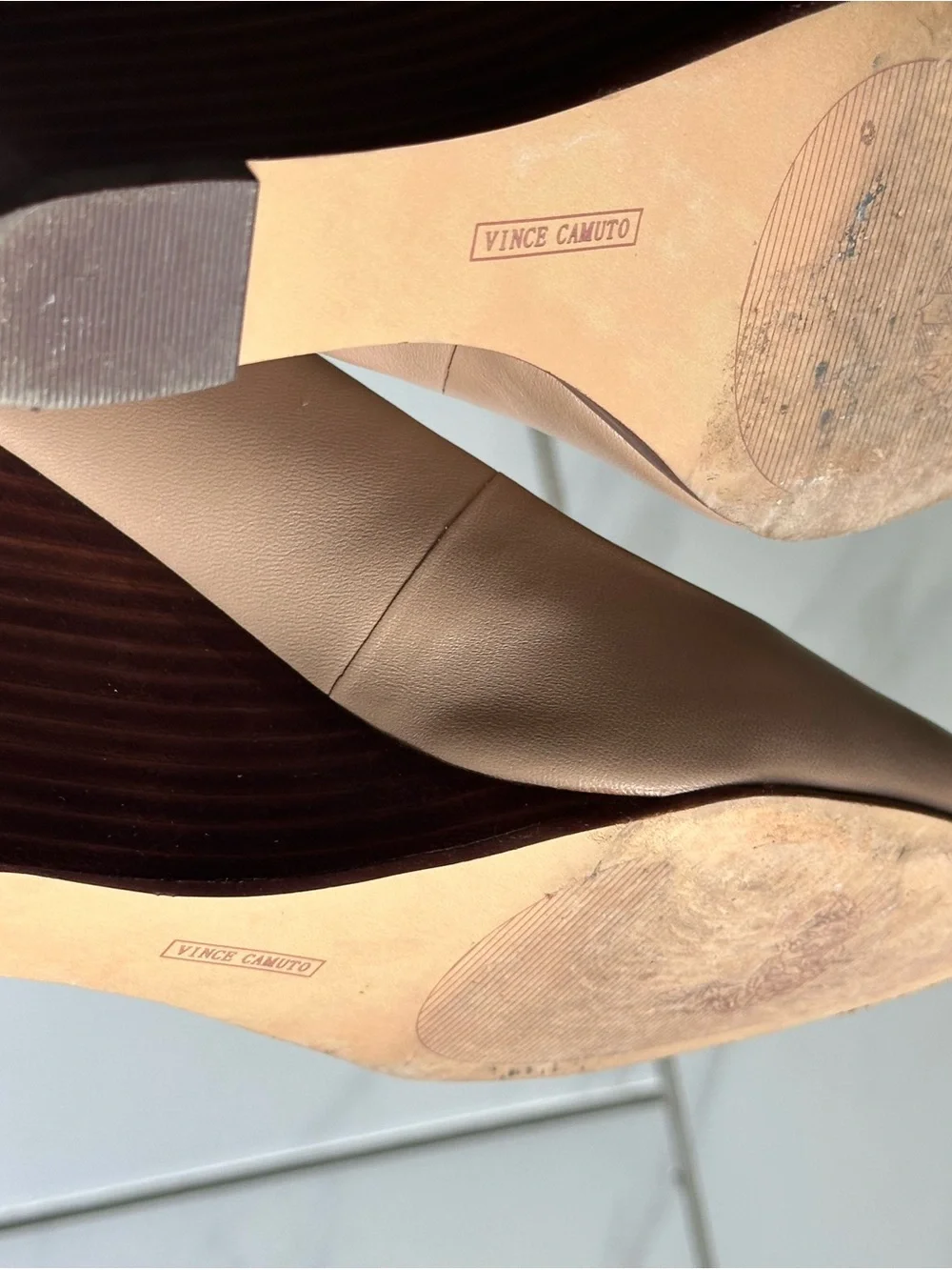 Vince Camuto Taupe Leather Wedge Heels